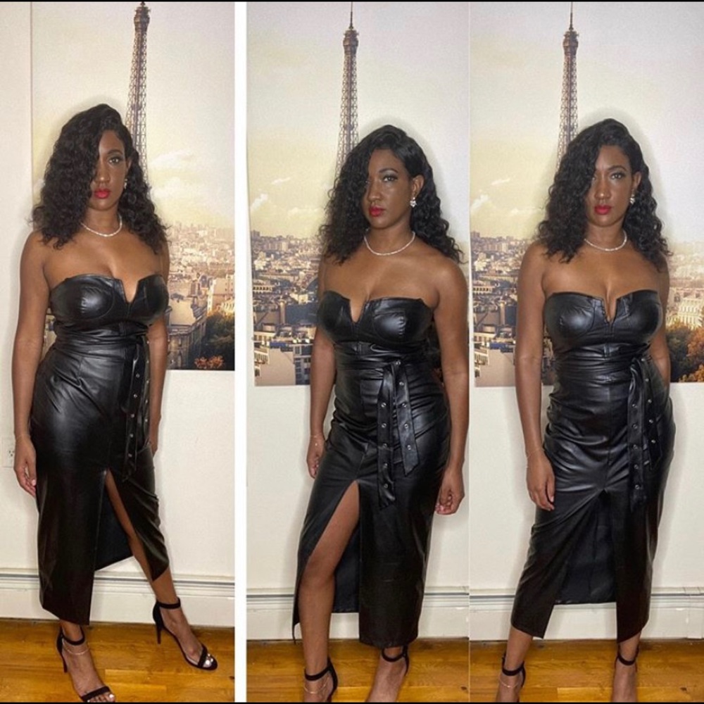NWOT Strapless Faux Leather Dress